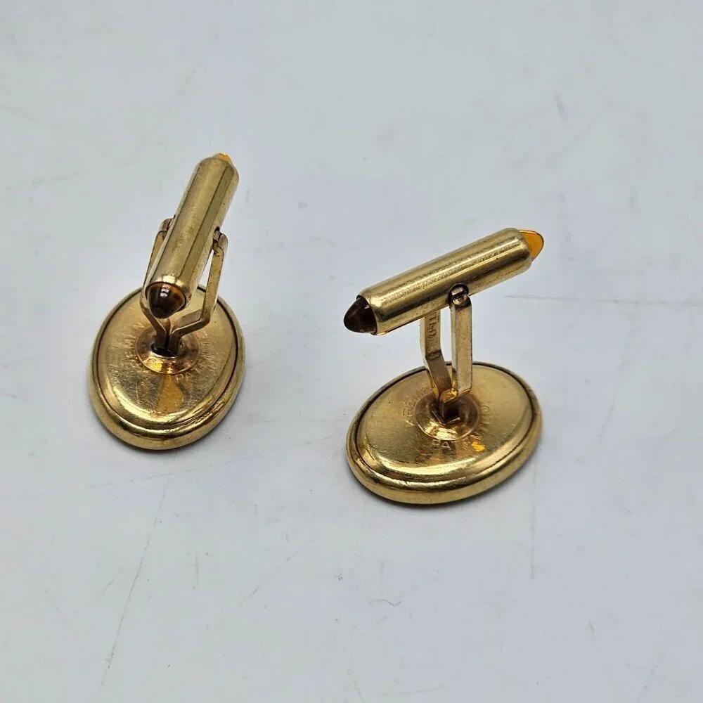 Vintage Krementz Gold-Filled Oval Cufflinks With Amber Tips & Monogrammed 